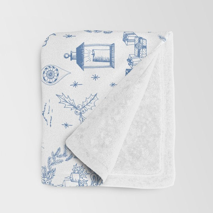 Christmas Toile // Blue & White Throw Blanket Gallery Image 3