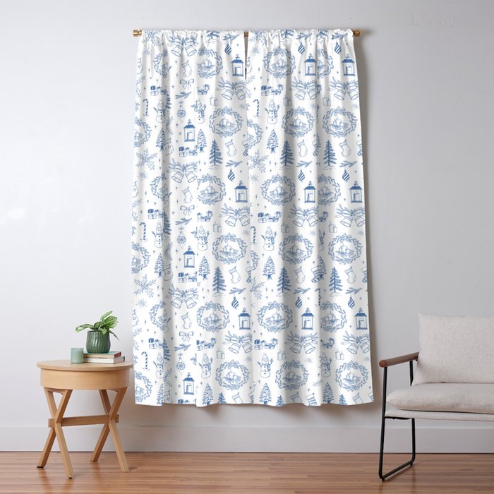 Christmas Toile // Blue & White Window Curtain Gallery Image 1