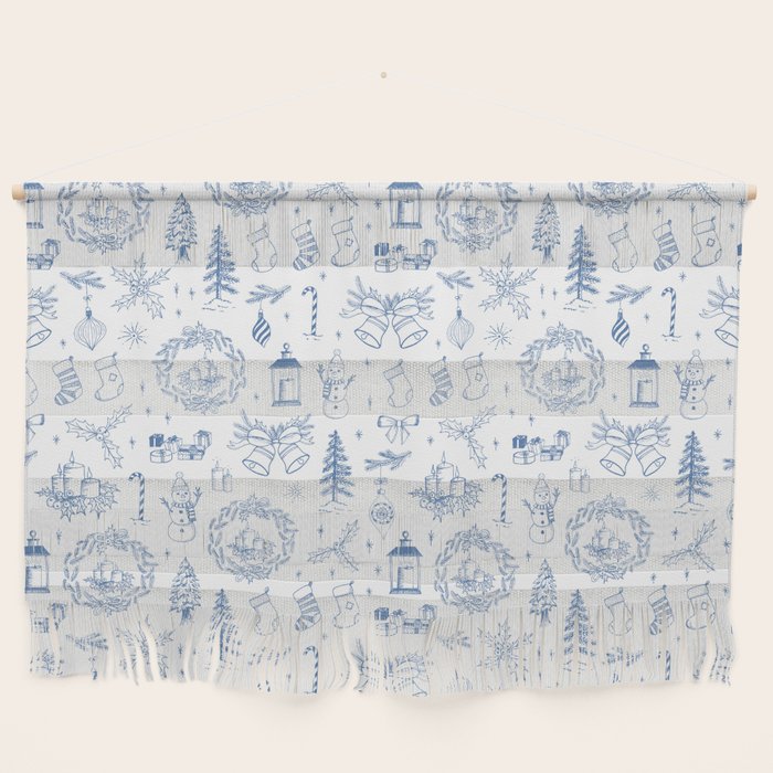 Christmas Toile // Blue & White Wall Hanging Gallery Image 1