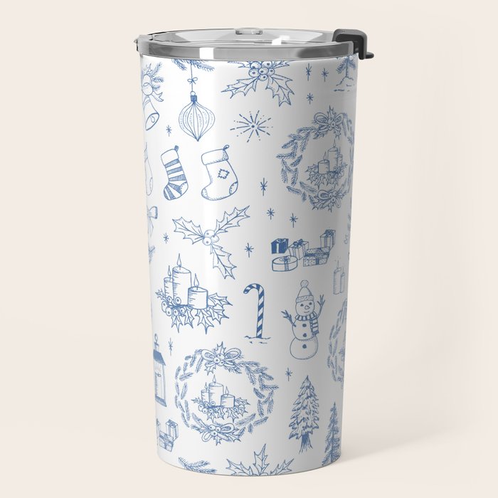 Christmas Toile // Blue & White Travel Mug Gallery Image 2