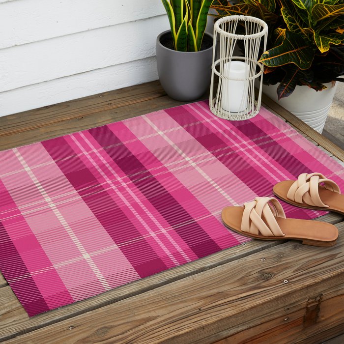 Tartan Plaid - Peppermint Pink Outdoor Rug Gallery Image 2