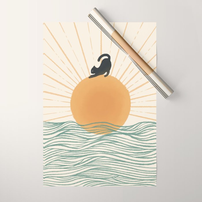 Good Morning Meow 7 Sunny Day Ocean  Wrapping Paper Gallery Image 1