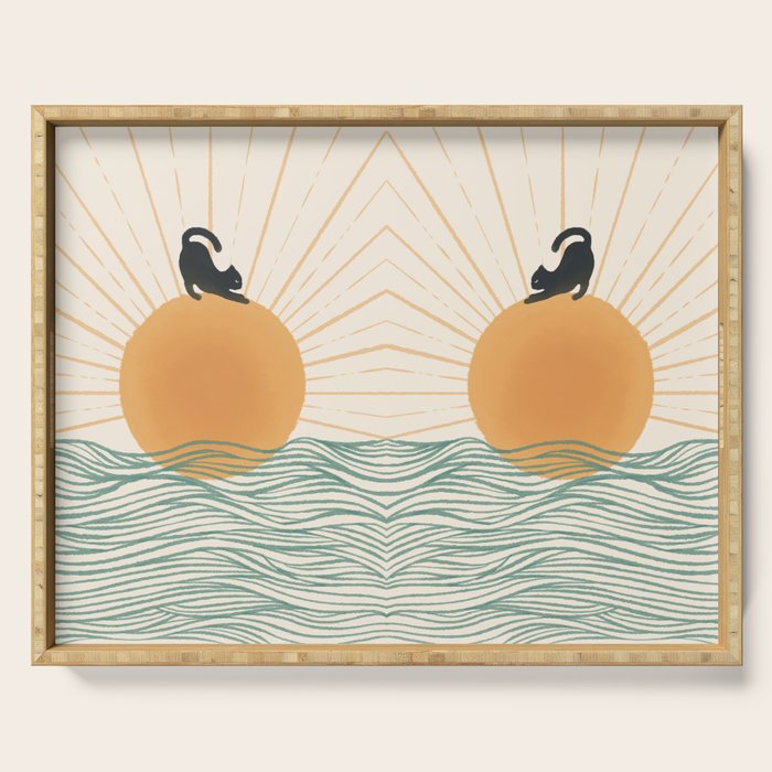 Good Morning Meow 7 Sunny Day Ocean  Serving Tray Gallery Image 1