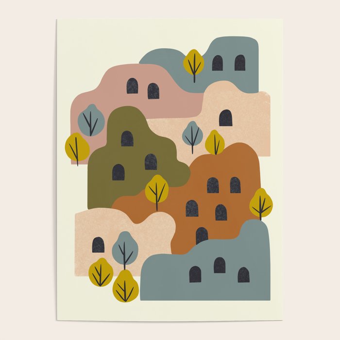 Adobe Village With Trees Poster Gallery Image 1