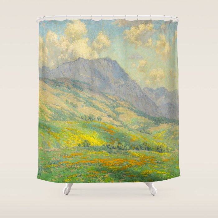 Granville Redmond Hazy Day in Antelope Valley, 1932 Oil Painting Vintage American Art Shower Curtain Gallery Image 1