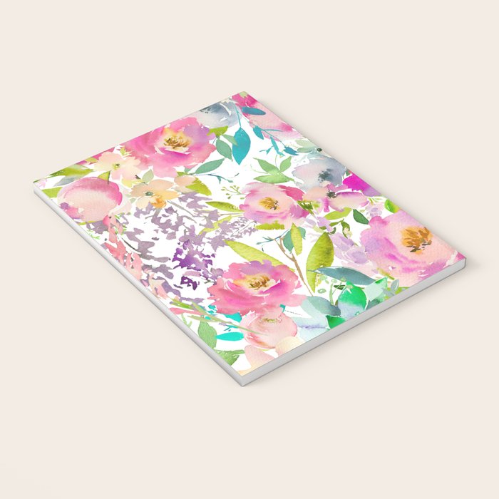 Hand painted pink lavender lilac teal watercolor elegant floral Notebook Gallery Image 3