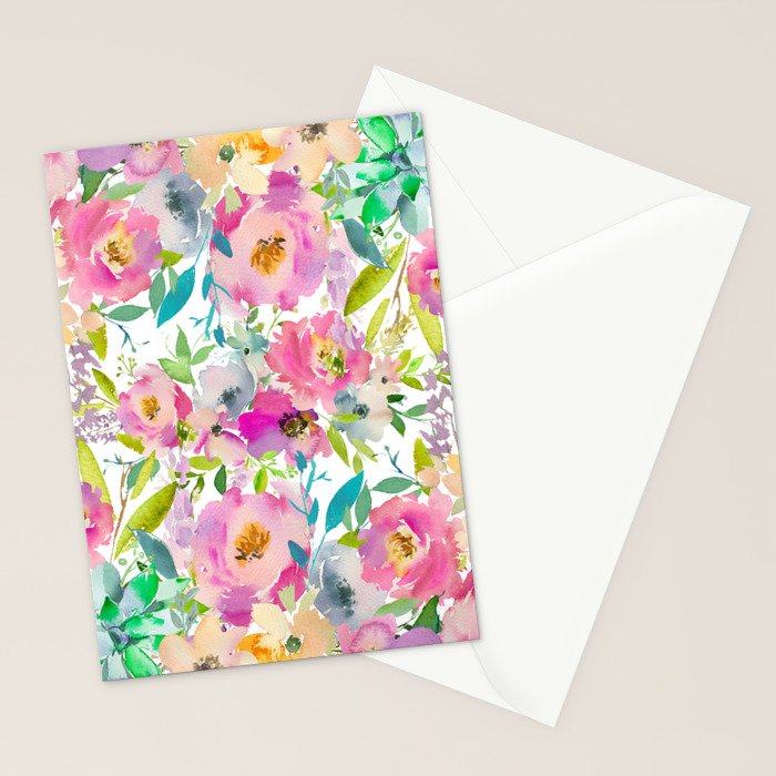 Hand painted pink lavender lilac teal watercolor elegant floral Stationery Card Gallery Image 2