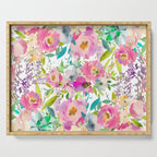 Hand painted pink lavender lilac teal watercolor elegant floral Serving Tray Gallery Image 1