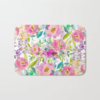 Hand painted pink lavender lilac teal watercolor elegant floral Bath Mat Gallery Image 1