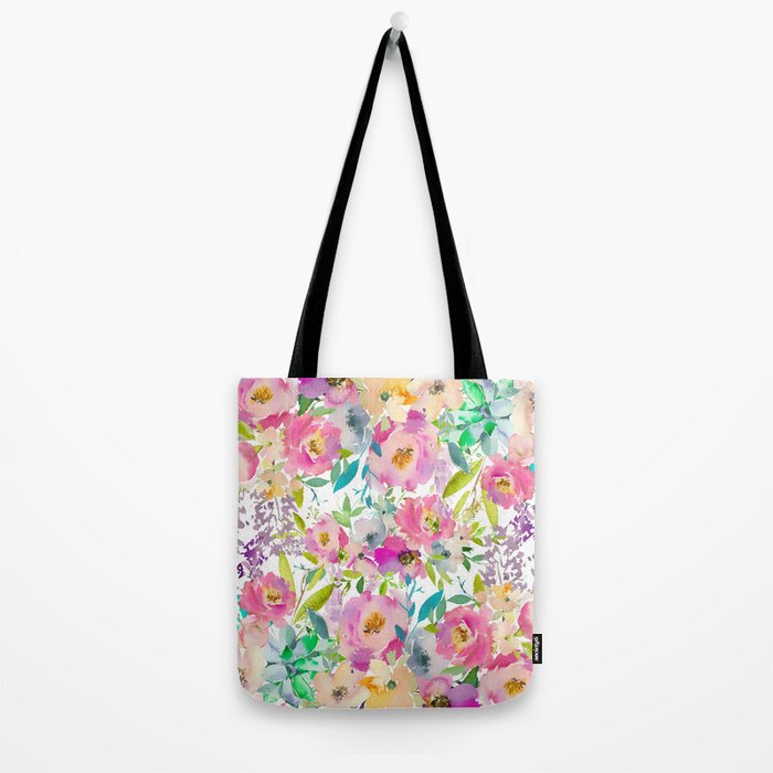Hand painted pink lavender lilac teal watercolor elegant floral Tote Bag Gallery Image 2