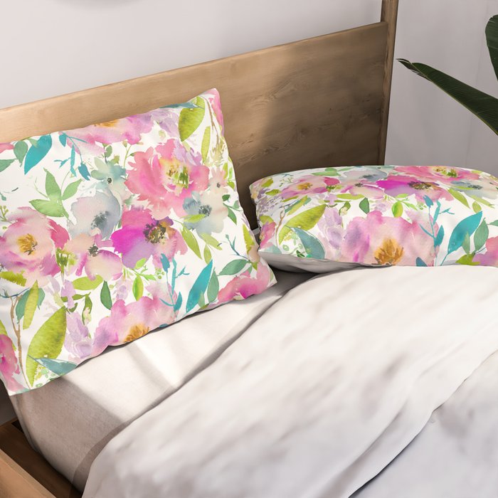 Hand painted pink lavender lilac teal watercolor elegant floral Pillow Sham Gallery Image 2
