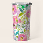 Hand painted pink lavender lilac teal watercolor elegant floral Travel Mug Gallery Image 2