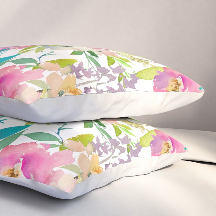 Hand painted pink lavender lilac teal watercolor elegant floral Pillow Sham Gallery Image 3