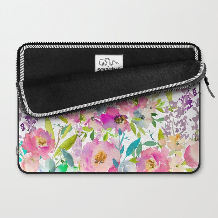 Hand painted pink lavender lilac teal watercolor elegant floral Laptop Sleeve Gallery Image 2