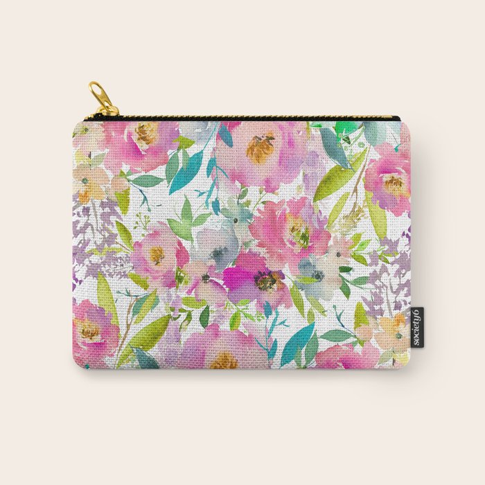 Hand painted pink lavender lilac teal watercolor elegant floral Carry All Pouch Gallery Image 1