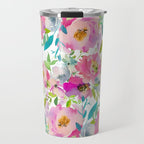 Hand painted pink lavender lilac teal watercolor elegant floral Travel Mug Gallery Image 1