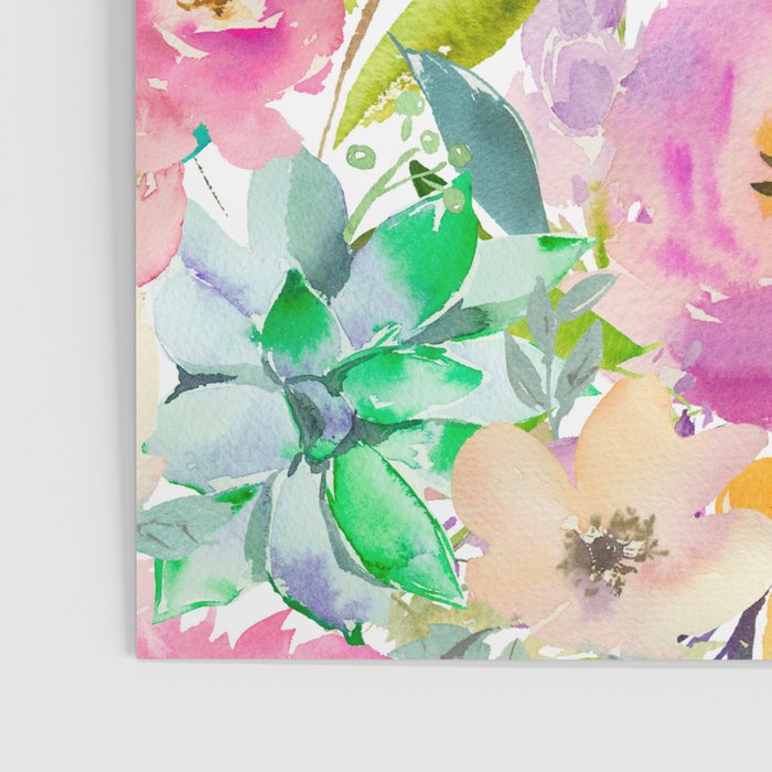 Hand painted pink lavender lilac teal watercolor elegant floral Poster Gallery Image 3
