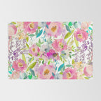 Hand painted pink lavender lilac teal watercolor elegant floral Rug Gallery Image 2