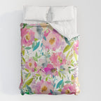 Hand painted pink lavender lilac teal watercolor elegant floral Comforter Gallery Image 6