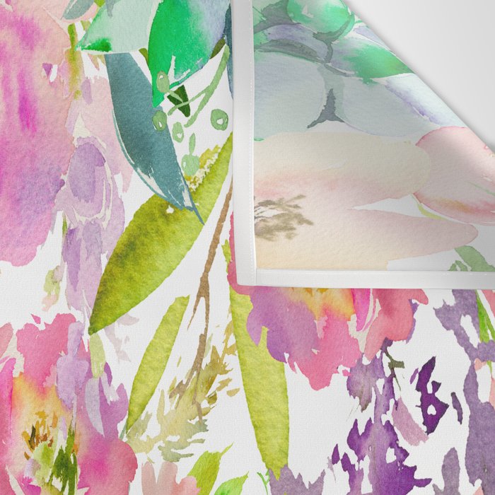 Hand painted pink lavender lilac teal watercolor elegant floral Wall Tapestry Gallery Image 3