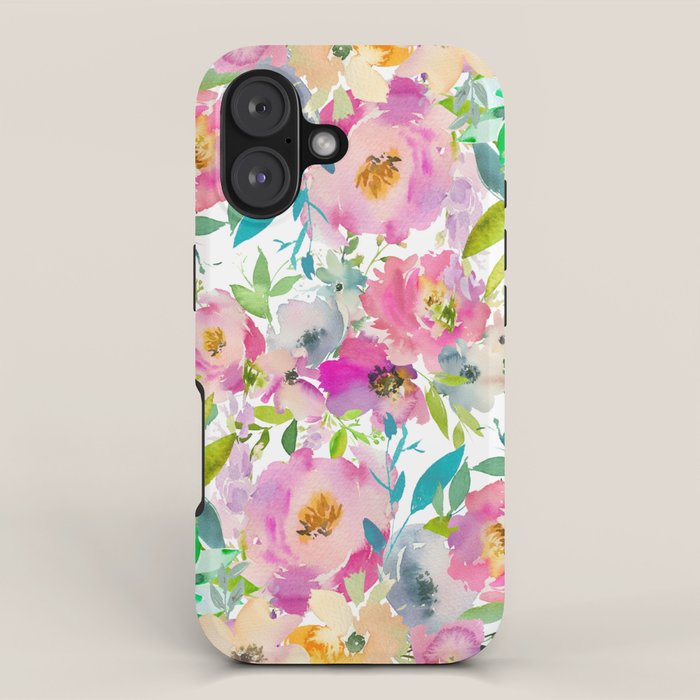 Hand painted pink lavender lilac teal watercolor elegant floral iPhone Case Gallery Image 1