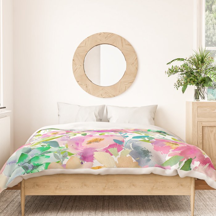 Hand painted pink lavender lilac teal watercolor elegant floral Duvet Cover Gallery Image 3