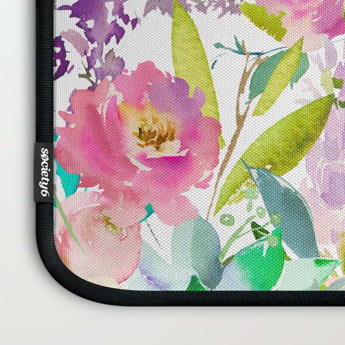 Hand painted pink lavender lilac teal watercolor elegant floral Laptop Sleeve Gallery Image 3