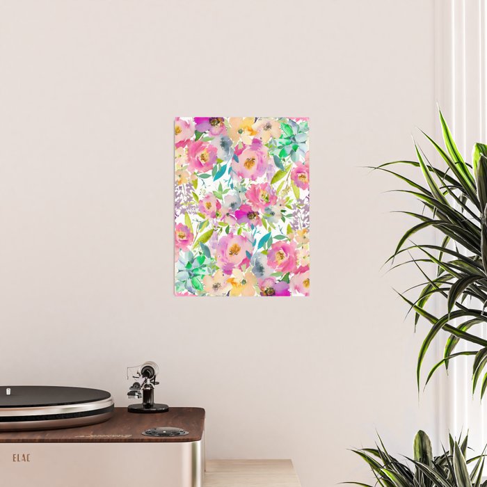 Hand painted pink lavender lilac teal watercolor elegant floral Poster Gallery Image 2