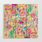 Hand painted pink lavender lilac teal watercolor elegant floral Wood Wall Art Gallery Image 1