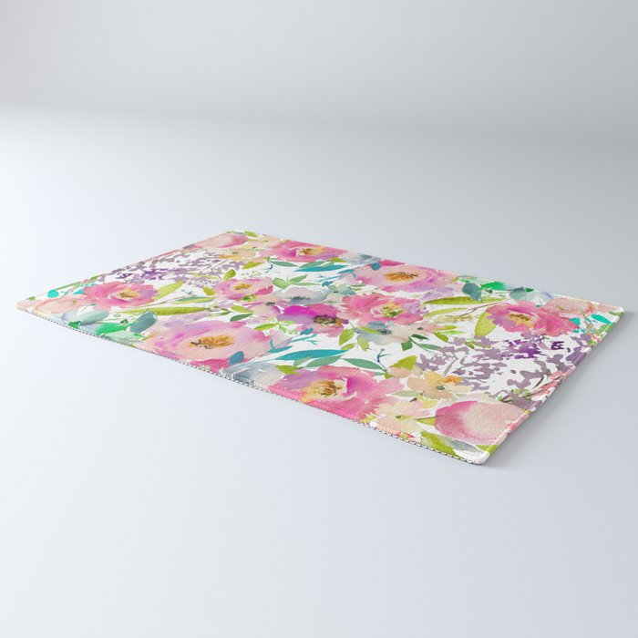 Hand painted pink lavender lilac teal watercolor elegant floral Rug Gallery Image 3