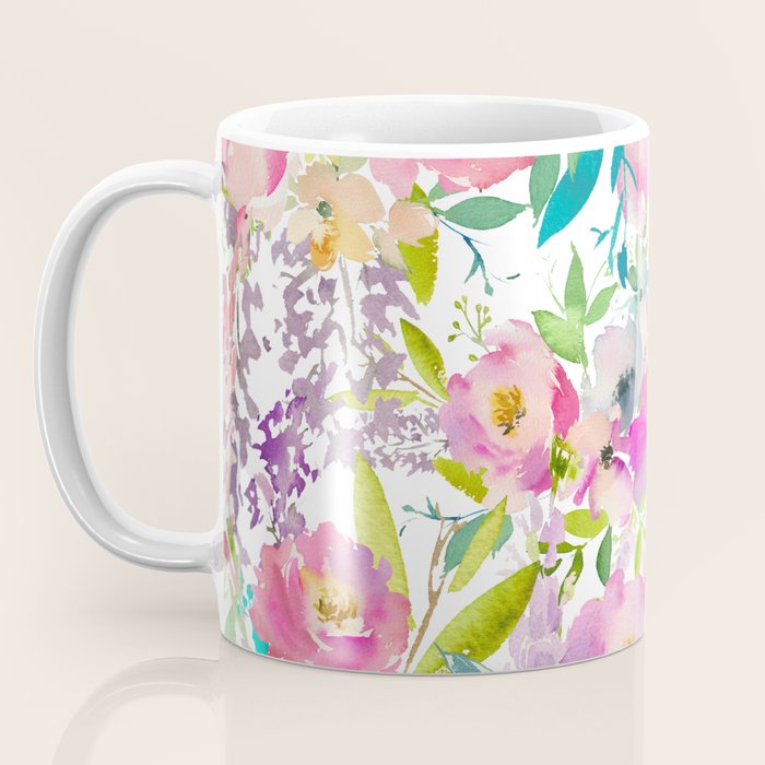 Hand painted pink lavender lilac teal watercolor elegant floral Coffee Mug Gallery Image 3