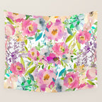Hand painted pink lavender lilac teal watercolor elegant floral Wall Tapestry Gallery Image 4