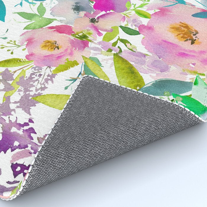 Hand painted pink lavender lilac teal watercolor elegant floral Rug Gallery Image 4
