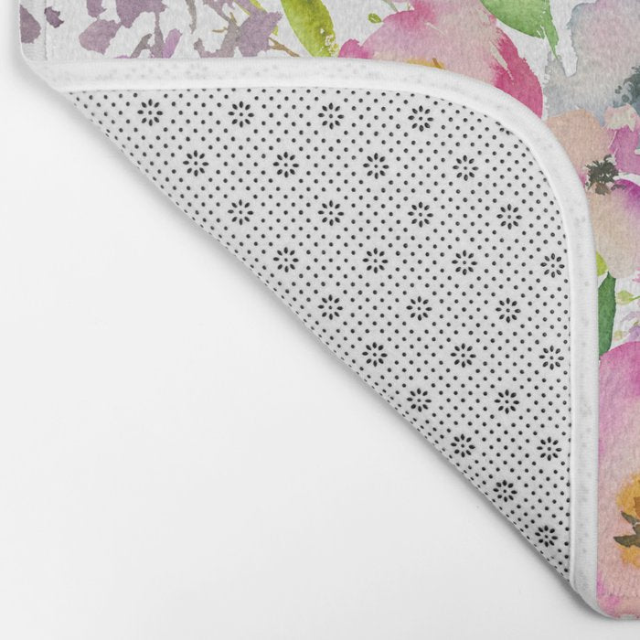 Hand painted pink lavender lilac teal watercolor elegant floral Bath Mat Gallery Image 2