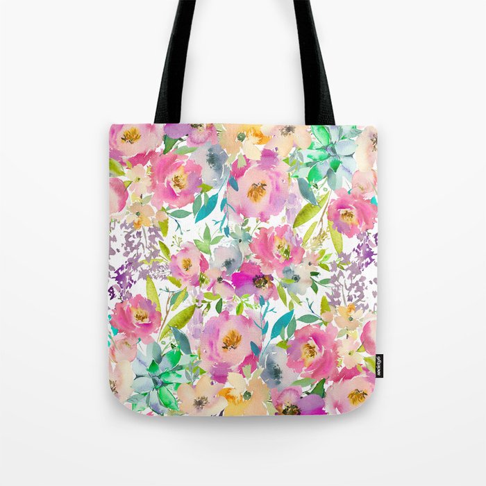Hand painted pink lavender lilac teal watercolor elegant floral Tote Bag Gallery Image 1