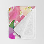 Hand painted pink lavender lilac teal watercolor elegant floral Throw Blanket Gallery Image 3