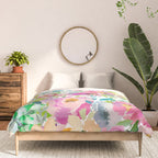 Hand painted pink lavender lilac teal watercolor elegant floral Comforter Gallery Image 3