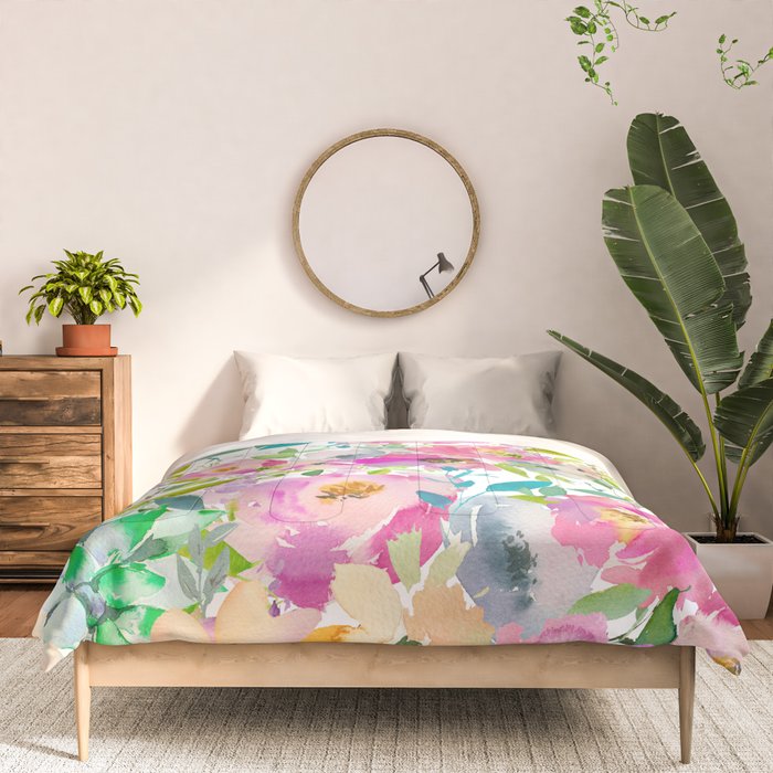 Hand painted pink lavender lilac teal watercolor elegant floral Comforter Gallery Image 3