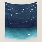Garlands of stars, watercolor teal ocean Wall Tapestry Gallery Image 4