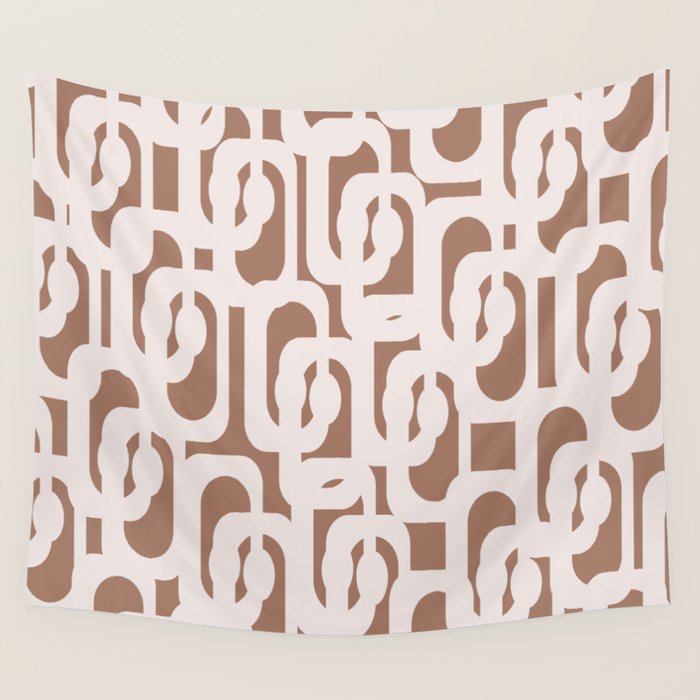 Mid Century Modern Contemporary Loop Pattern in Mocha Latte Wall Tapestry Gallery Image 4
