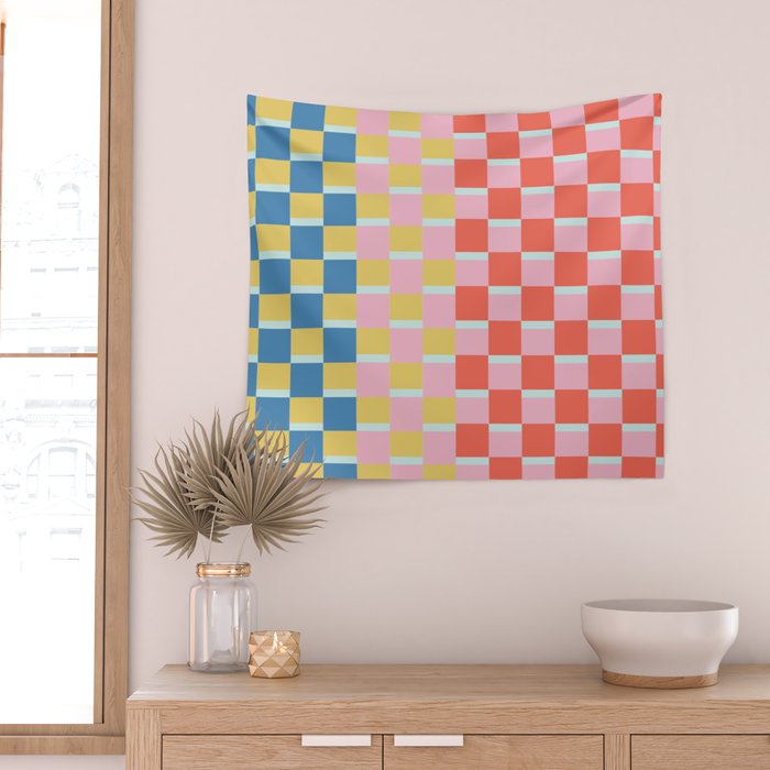 Colorful Checkerboard Wall Tapestry Gallery Image 2