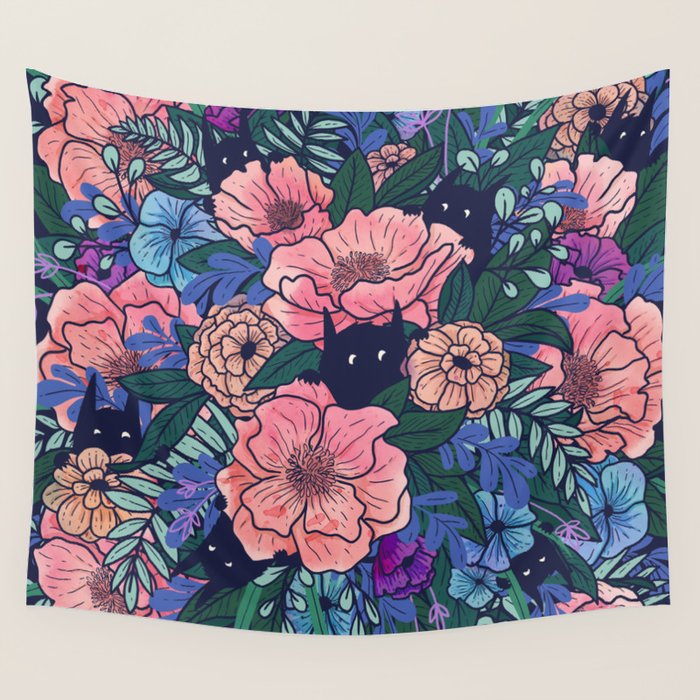 Wild Flowers (on Blue) Wall Tapestry Gallery Image 4