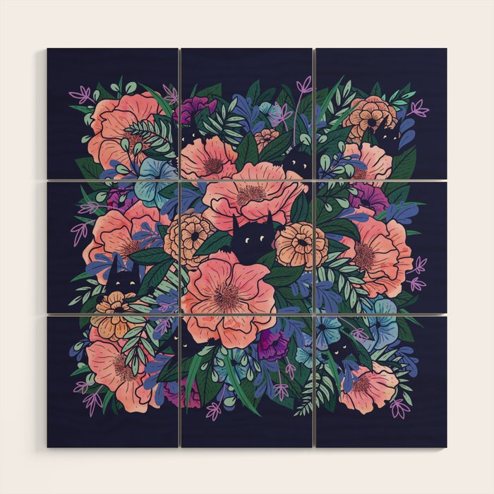 Wild Flowers (on Blue) Wood Wall Art Gallery Image 1