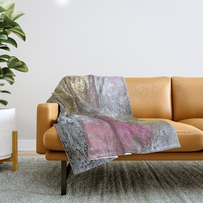 Golden Girl: a pretty abstract mixed media piece in pink, white, gold, and gray Throw Blanket Gallery Image 1