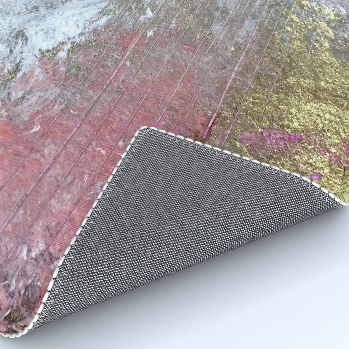 Golden Girl: a pretty abstract mixed media piece in pink, white, gold, and gray Rug Gallery Image 4