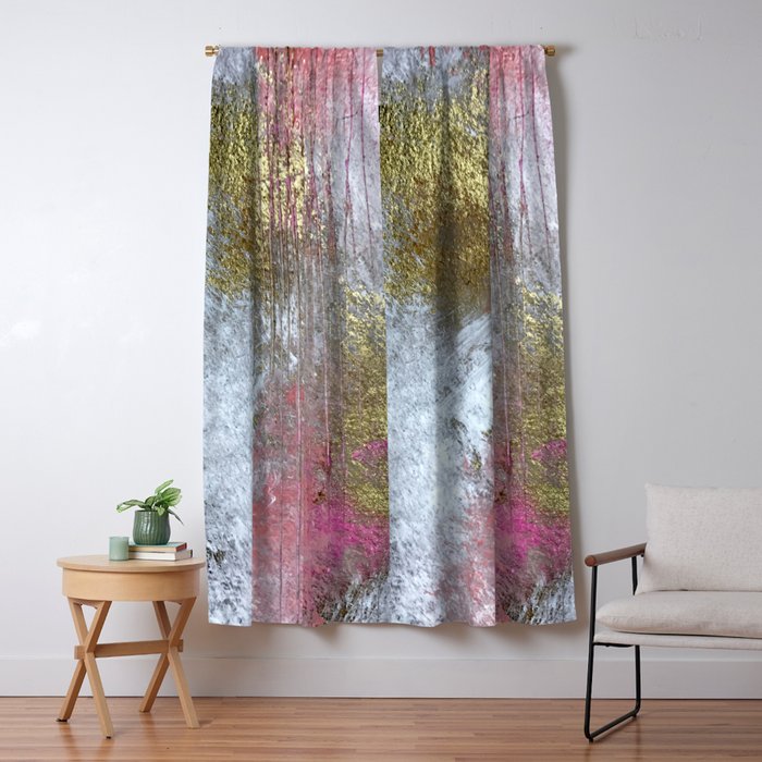 Golden Girl: a pretty abstract mixed media piece in pink, white, gold, and gray Window Curtain Gallery Image 1