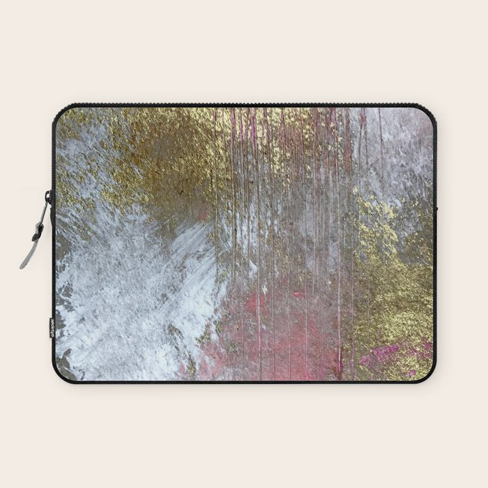 Golden Girl: a pretty abstract mixed media piece in pink, white, gold, and gray Laptop Sleeve Gallery Image 1