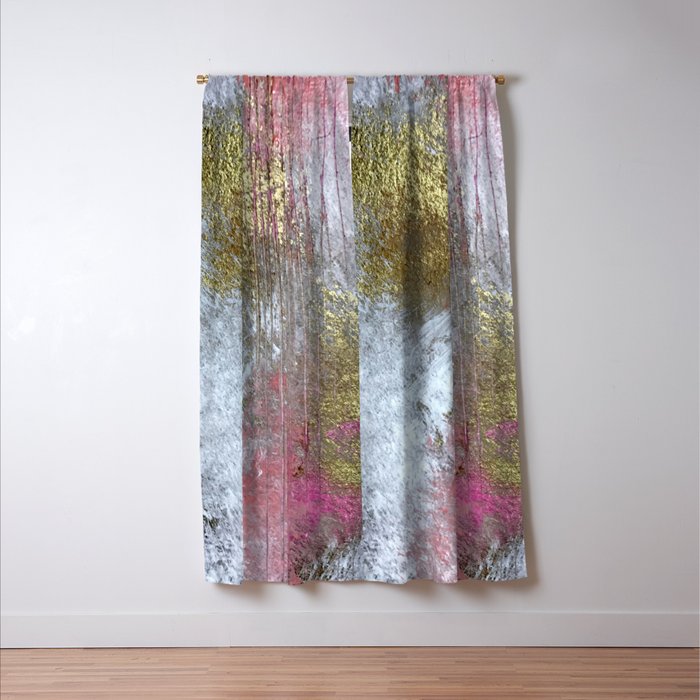 Golden Girl: a pretty abstract mixed media piece in pink, white, gold, and gray Window Curtain Gallery Image 3