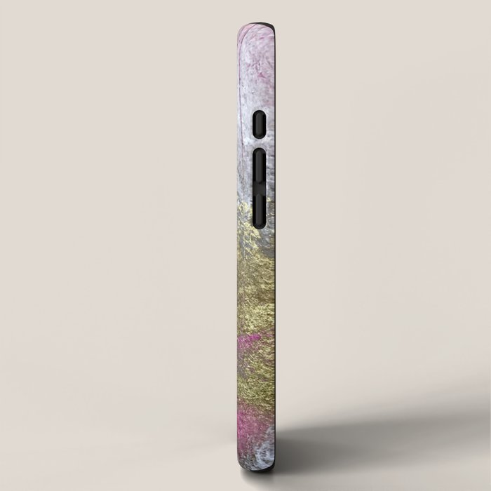 Golden Girl: a pretty abstract mixed media piece in pink, white, gold, and gray iPhone Case Gallery Image 2