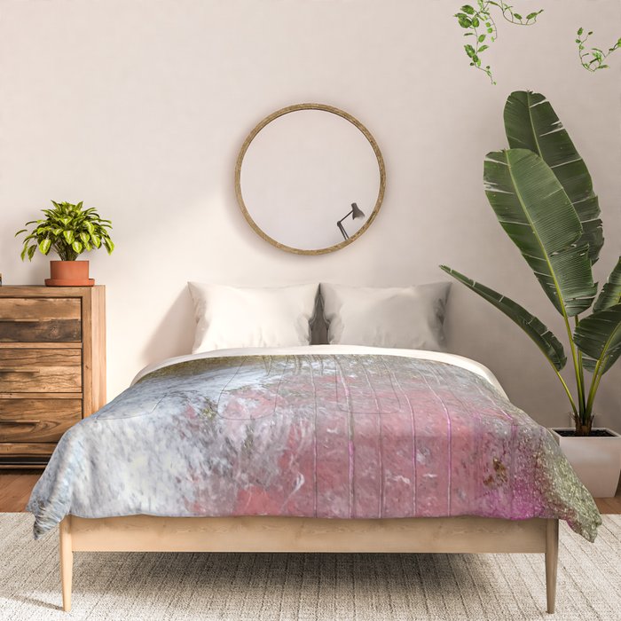 Golden Girl: a pretty abstract mixed media piece in pink, white, gold, and gray Comforter Gallery Image 3